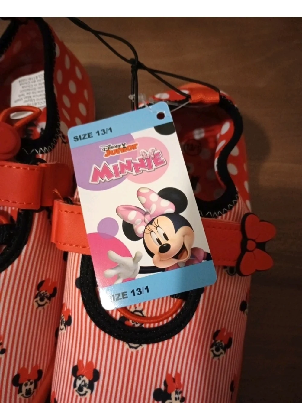13/1 Disney Minnie Mouse Water Shoes Bows Bungee Cord New With Tags